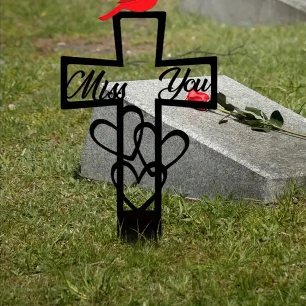 Black Memorial Cross with Heart Design